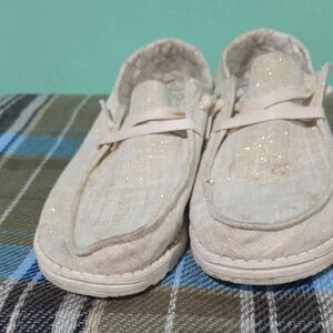 Hey Dude Glittery Cream Sneakers